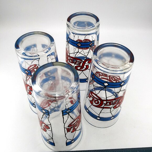 Vintage 1970s set of 4 Pepsi Cola Tumblers Drinking Glasses stained glass style - Picture 9 of 10